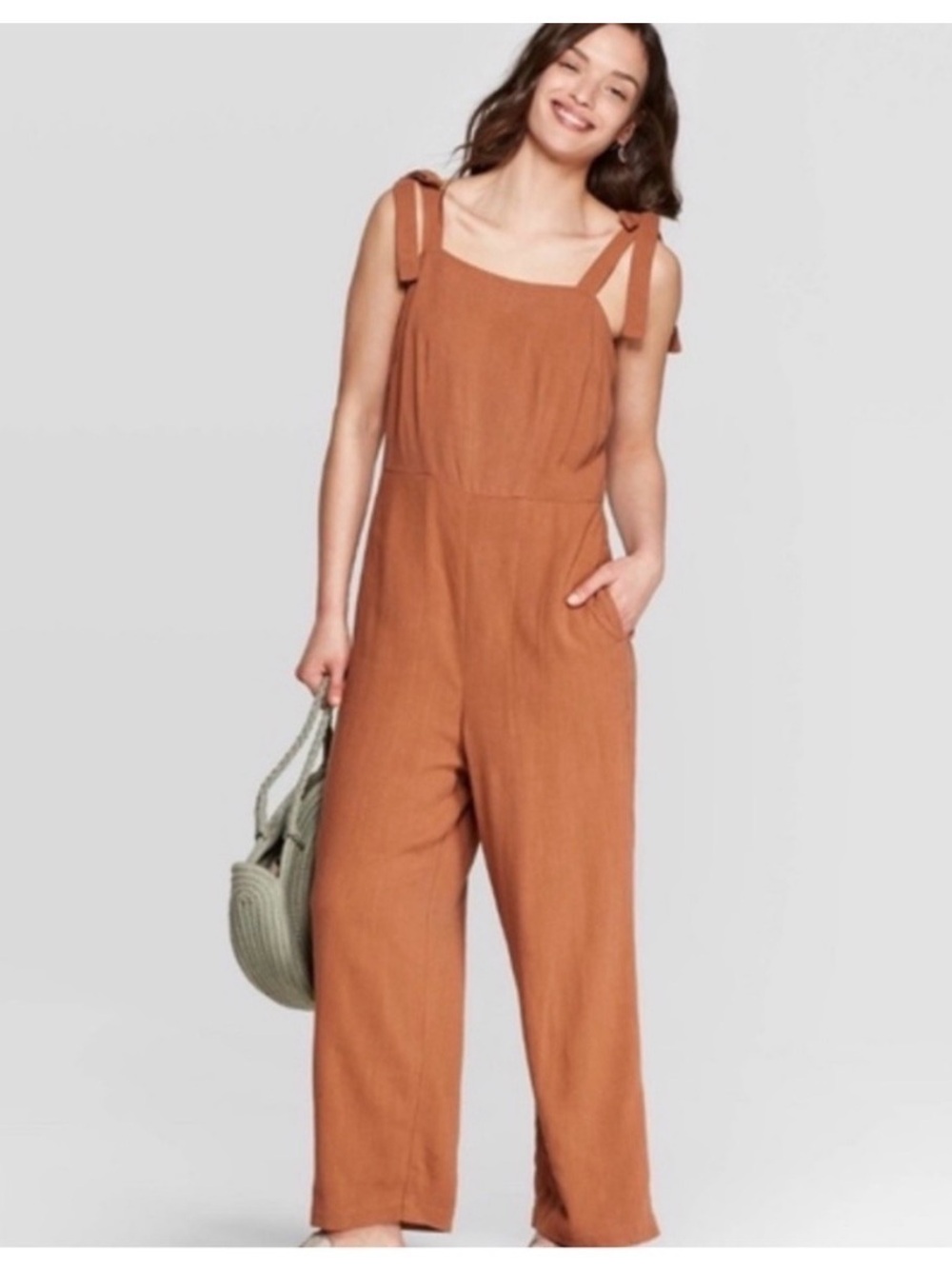 Universal Thread Rust Tie-Shoulder Wide-Leg Jumpsuit - Picture 2 of 6